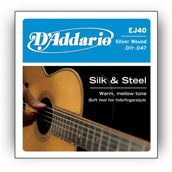 D'Addario EJ40 Silk & Steel Folk Guitar Strings, 11-47